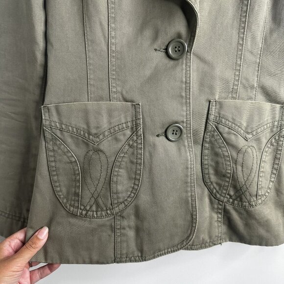 H&M Blazer Jacket Womens 6 Embroidered Western Pockets Utility Military Gorpcore - Picture 6 of 15